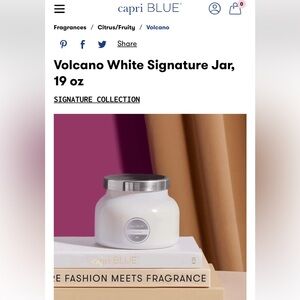 NWOT Capri Blue Volcano Candle white signature jar 19oz